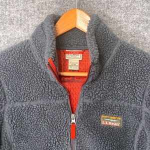 LL Bean Womens XS Gray Sherpa Fleece Full Zip Jacket 500366 Mock Neck Mesh Lined